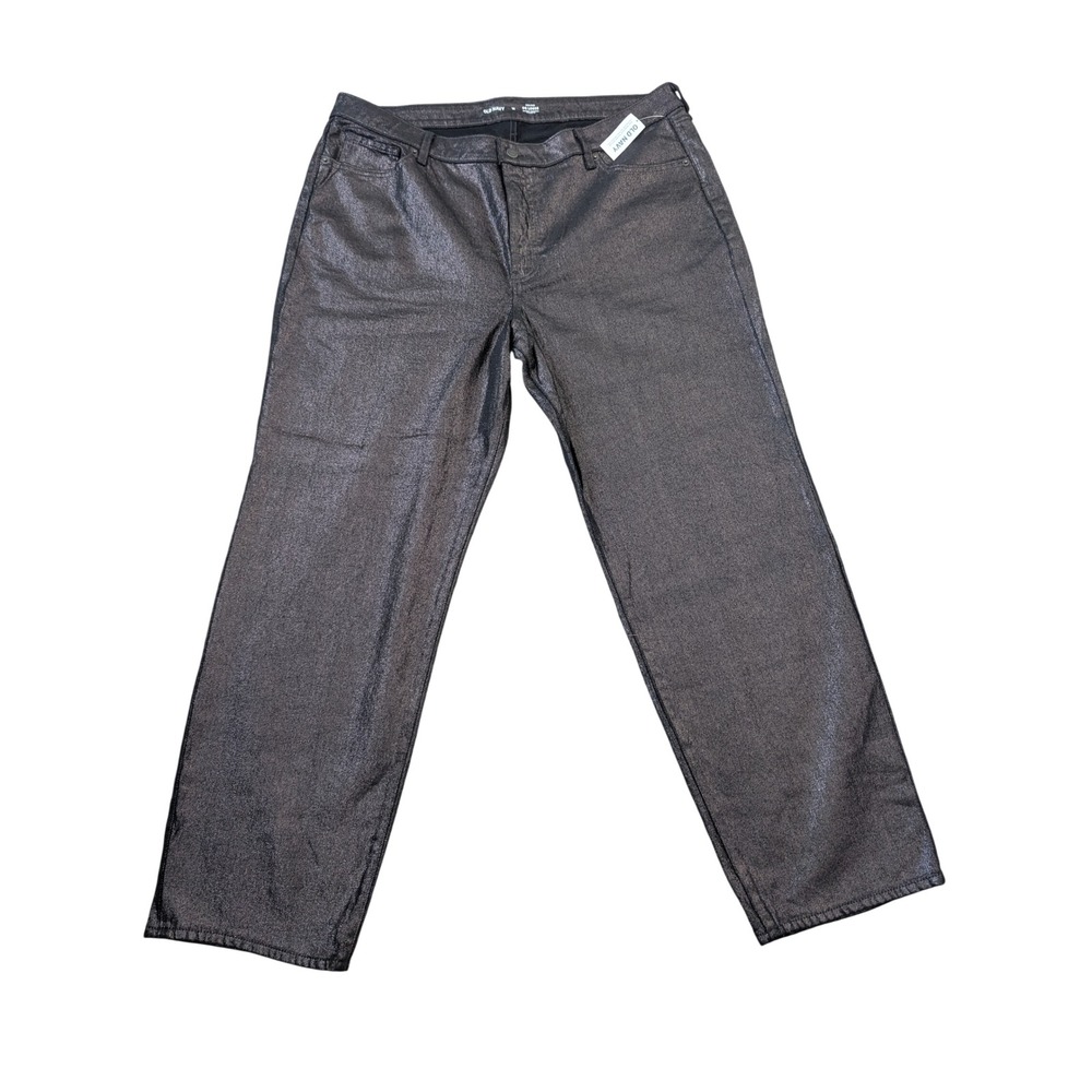 Old Navy OG Loose High Rise Metallic Gunmetal Jeans Womens 18 NWT